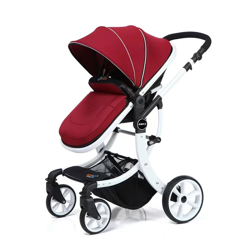Luxury Baby Stroller 3 in 1,2024 New PU Leather Baby Stroller and Car Seat, High Landscape Portable Pushchair,White Pram