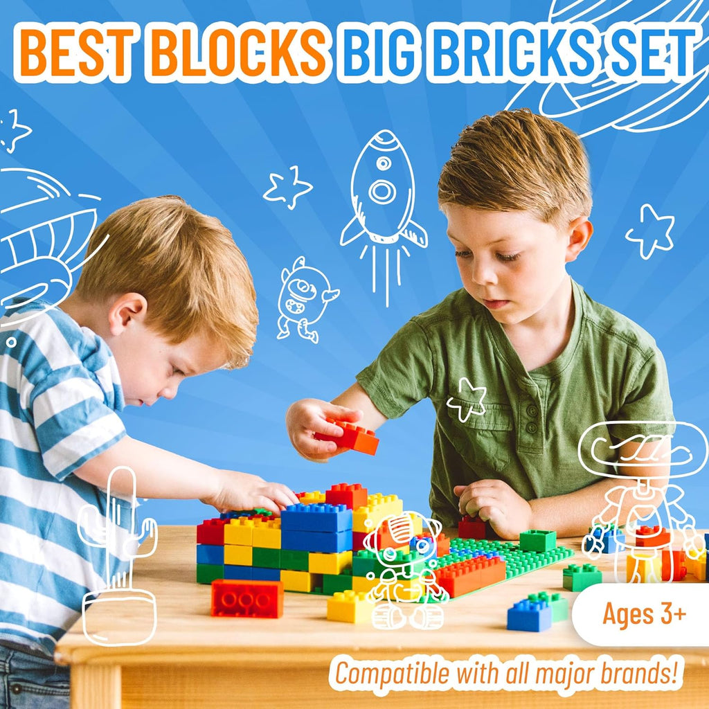 Big Blocks Set, Large Building Blocks for Ages 3 and Up, 100% Compatible with All Major Brands, Classic Colors, 151 Pieces