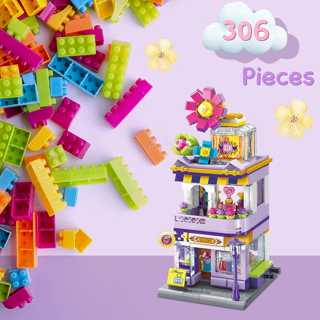 Building Blocks Toys for Girls, Educational Construction STEM Toys Building Playset, Fragrance Store House Building Kits, Mini City Building Sets, Building Bricks Creative Gifts for Kids(306 PCS)