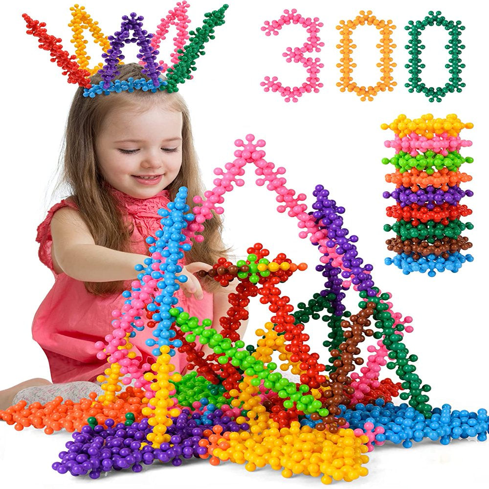 300 Pieces Building Blocks Kids STEM Toys Educational Building Toys Interlocking Solid Plastic Preschool Building Sets Solid Plastic Discs Sets Creativity Toys for Boys and Girls Aged 3+