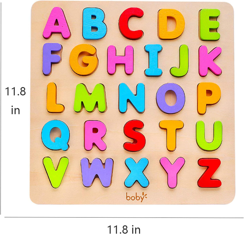 Wooden Alphabet Puzzle Toys, ABC Letter & Number Puzzle for Toddlers 18+ Months Old, Preschool Learning Toys for Kids, Educational Name Puzzle Gift for Boys and Girls (Alphabet Puzzle)