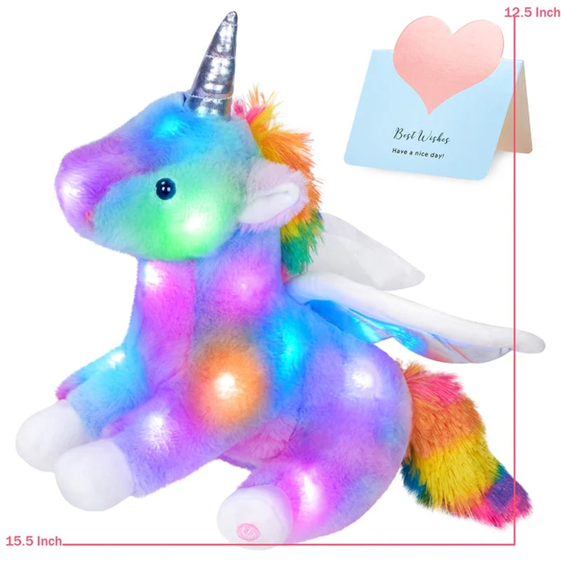 20-60Cm Kawaii Luminous Stuffed Animal Rainbow Elephant Glow Plush Toys with LED Night Music Lights Lullabies Gifts for Kids