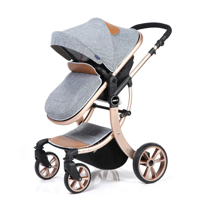 Luxury Baby Stroller 3 in 1,2024 New PU Leather Baby Stroller and Car Seat, High Landscape Portable Pushchair,White Pram