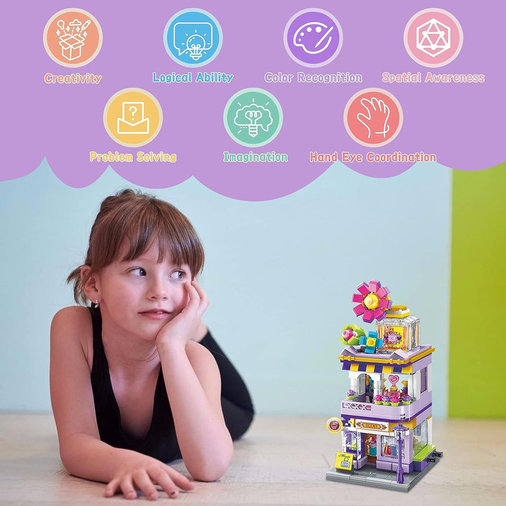 Building Blocks Toys for Girls, Educational Construction STEM Toys Building Playset, Fragrance Store House Building Kits, Mini City Building Sets, Building Bricks Creative Gifts for Kids(306 PCS)