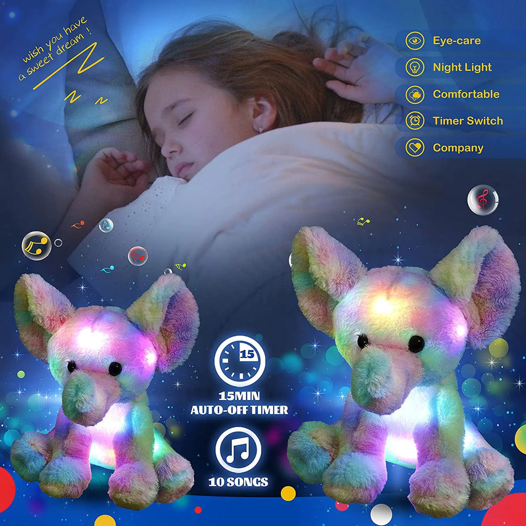 20-60Cm Kawaii Luminous Stuffed Animal Rainbow Elephant Glow Plush Toys with LED Night Music Lights Lullabies Gifts for Kids