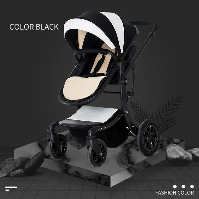 Luxury Baby Stroller 3 in 1,2024 New PU Leather Baby Stroller and Car Seat, High Landscape Portable Pushchair,White Pram