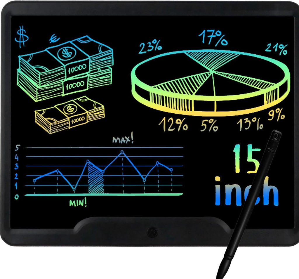 LCD Writing Tablet 15 Inch,Toys for 3 4 5 6 7 8 9 Years Old,With One-Touch Clearing & Locking Function,Drawing Doodle Board Scribbler Pad with Ruler Gift for Kids（Black）