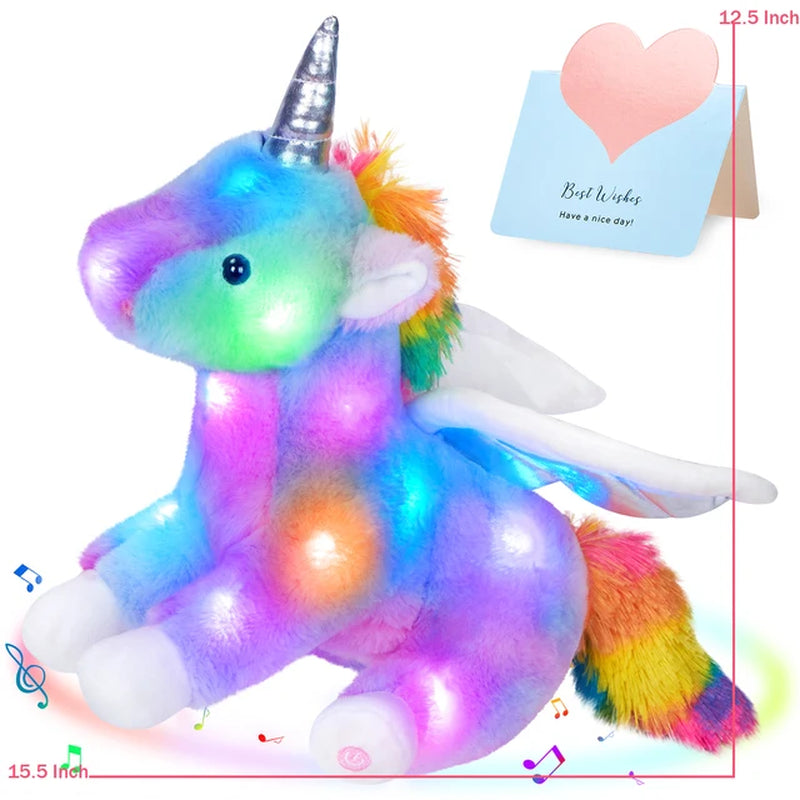 20-60Cm Kawaii Luminous Stuffed Animal Rainbow Elephant Glow Plush Toys with LED Night Music Lights Lullabies Gifts for Kids